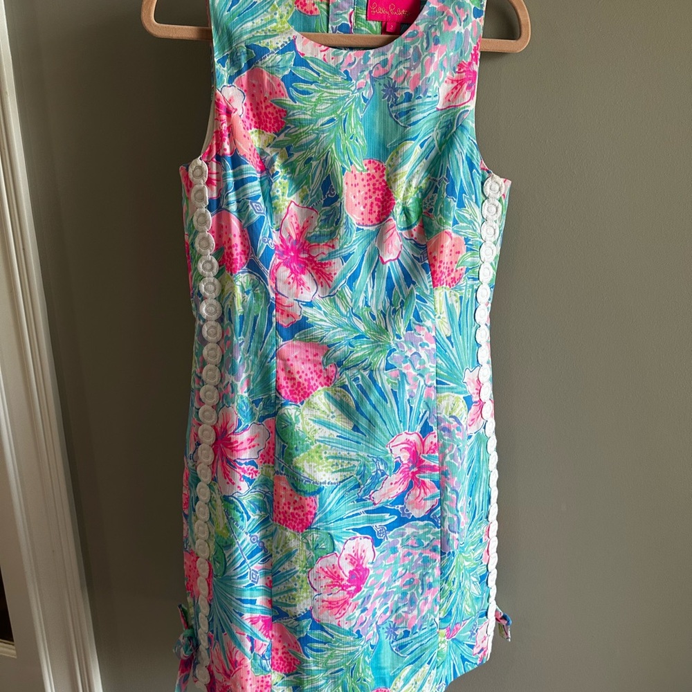 Lilly Pulitzer Tropical Floral Shift Dress in Pink & Aqua
